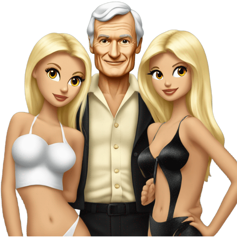 Young Hugh Hefner with 3 blonde models emoji