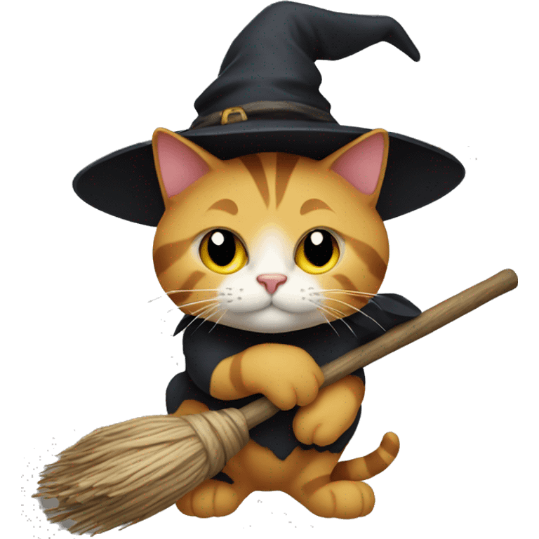 Cat with a witch hat on a broom emoji