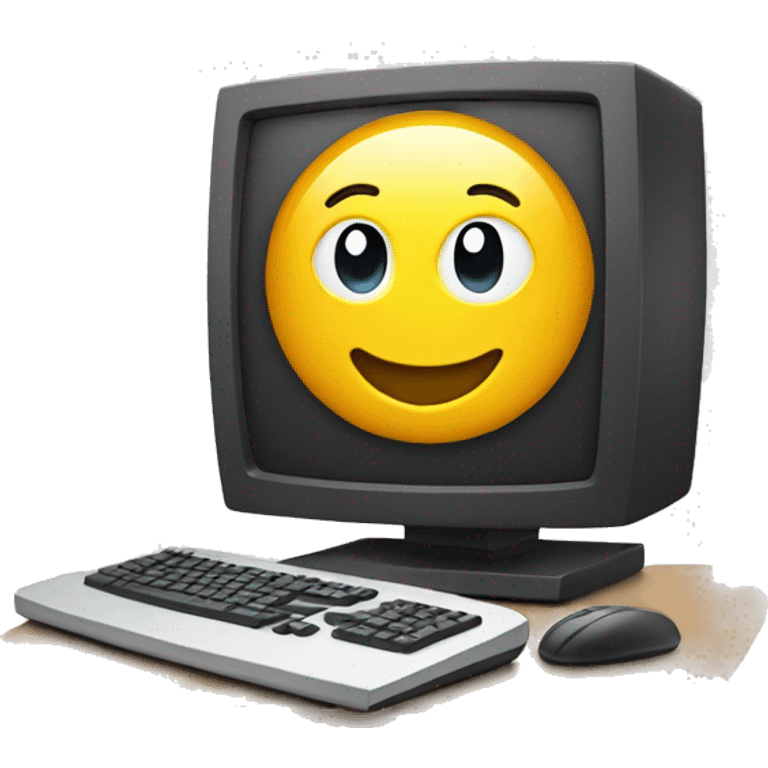 a computer with smiling face emoji