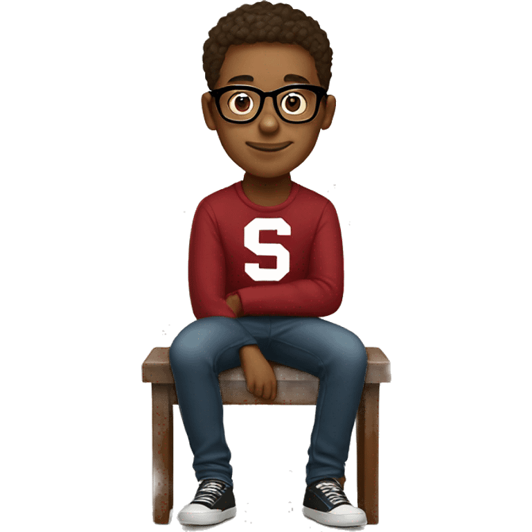 stanford student nerdy with glasses wearing stanford sweater sitting full body including legs emoji