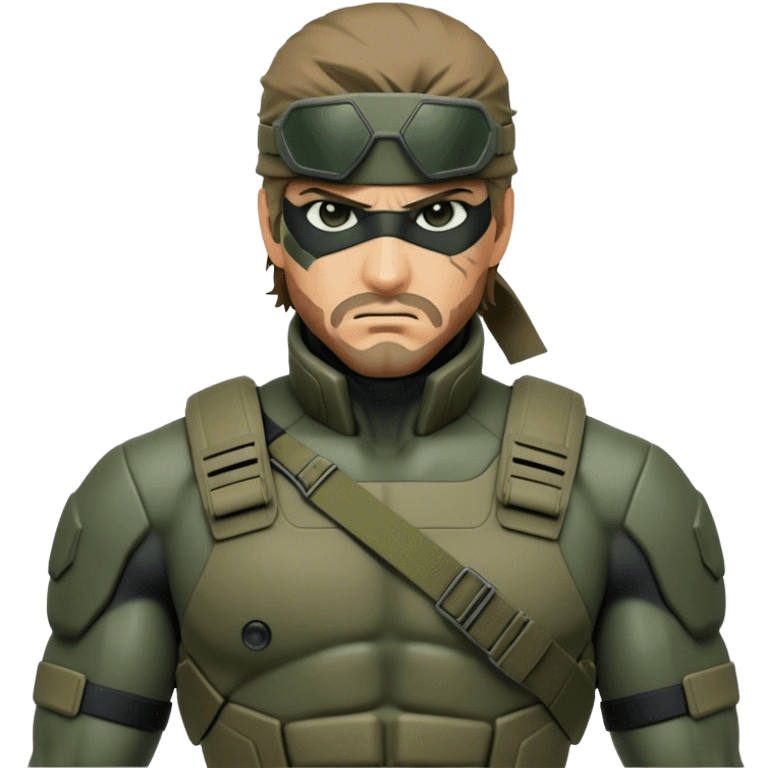 Cinematic Realistic Metal Gear Solid Snake Soldier Portrait, captured in a dynamic, battle-ready stance, muscles defined beneath intricately detailed combat gear in consistent muted greens, browns, and blacks. His determined eyes and rugged features, rendered with dramatic natural lighting and high shine, exude raw, unyielding power, epitomizing the fierce, relentless spirit of a covert operative in the midst of action. emoji