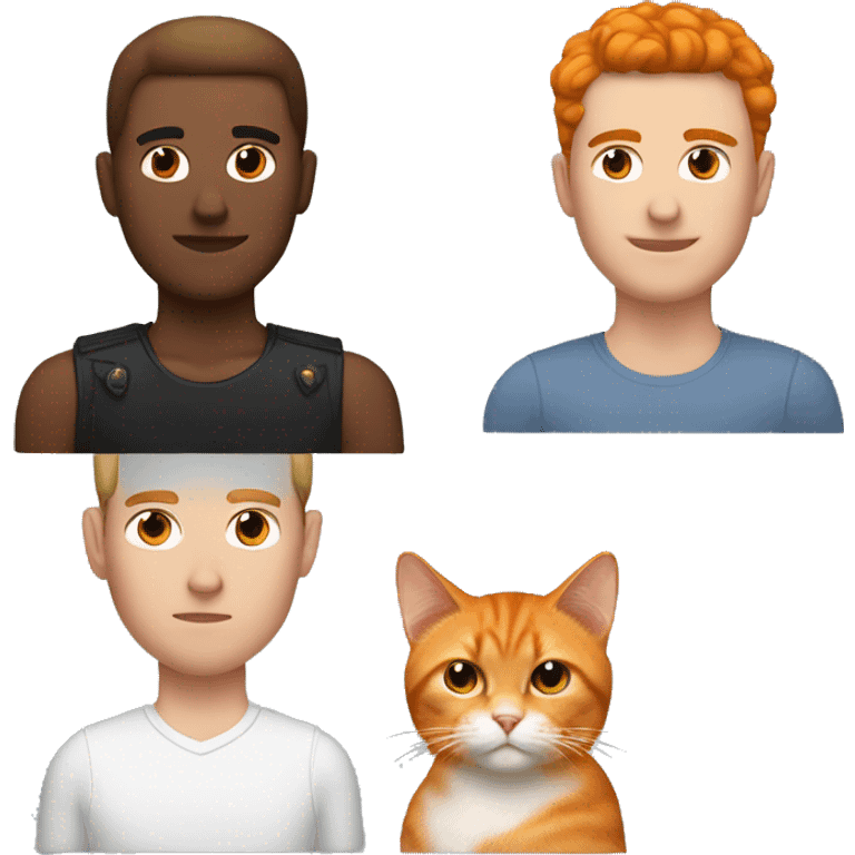 White man with brown hair and black stud earrings with an orange cat on his head emoji