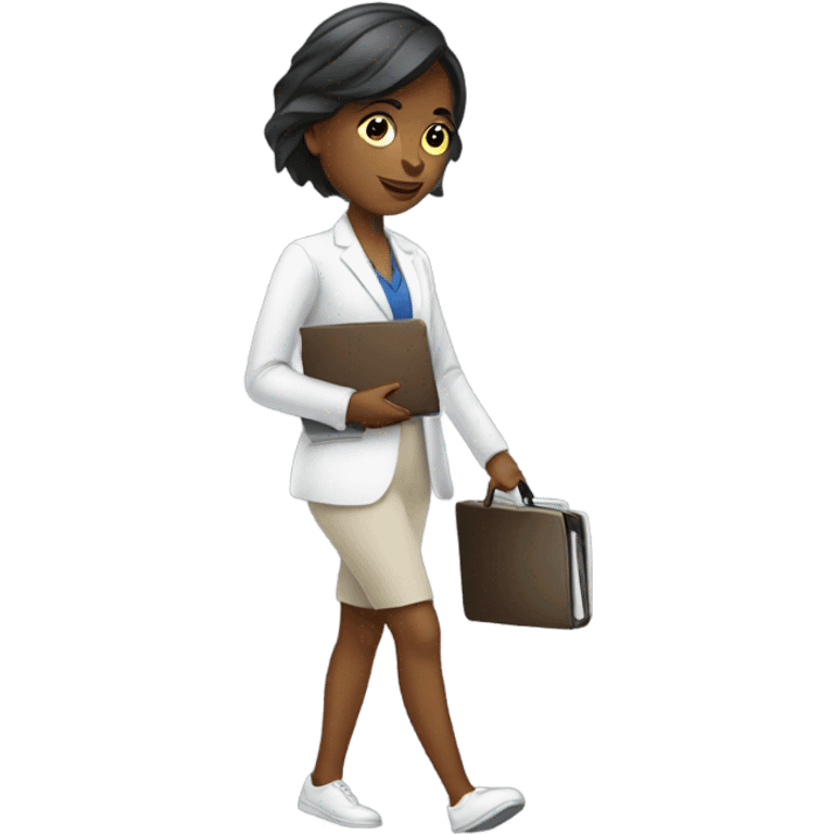 Corporate girl taking her laptop for a walk emoji