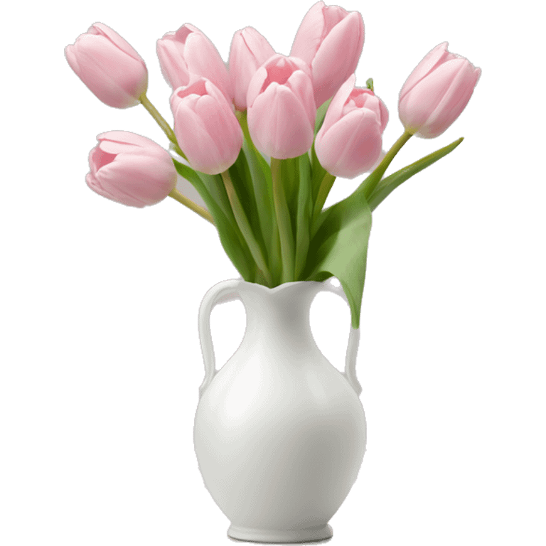 Light pink tulips in white vase in bow  emoji