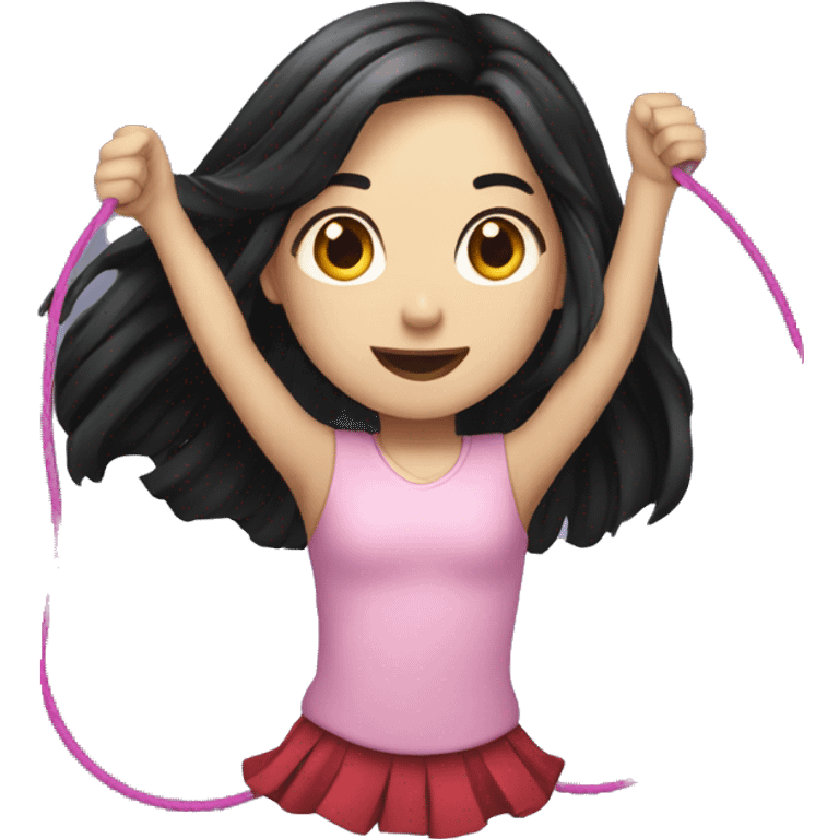 Pale girl long black hair jumping rope emoji