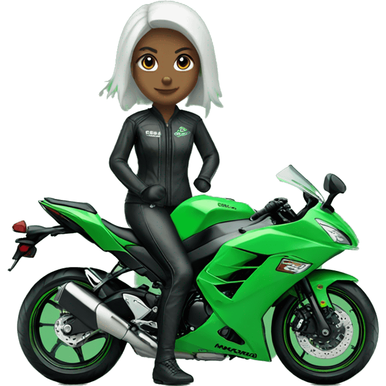 girl on green kawasaki ninja 650 emoji