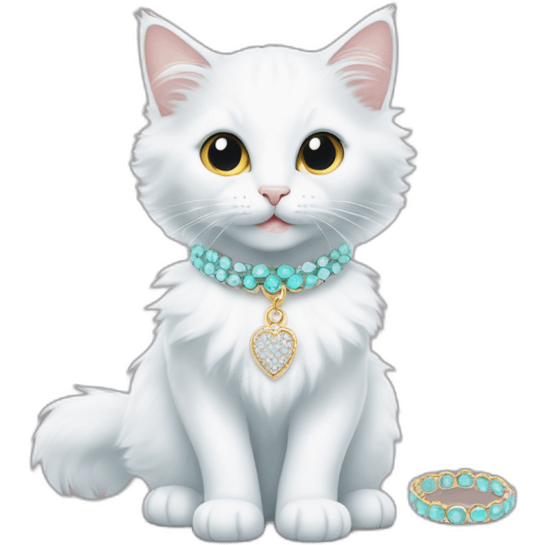 Meme of Turkish Angora Cat with jewelry with tagline TIFFANY&CO-COMMUNITY emoji