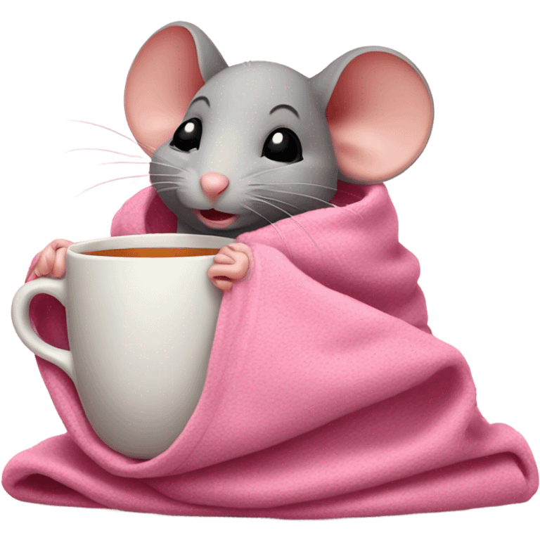 Cute Mouse with a pink blanket and tea emoji