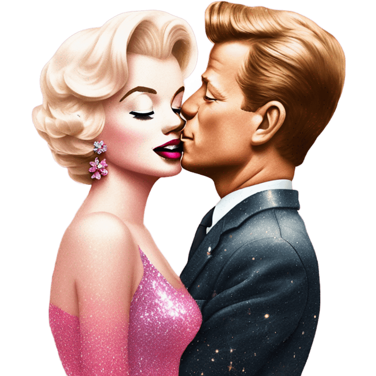 Pink ombre Marilyn Monroe kissing JFK on cheek with glitter emoji