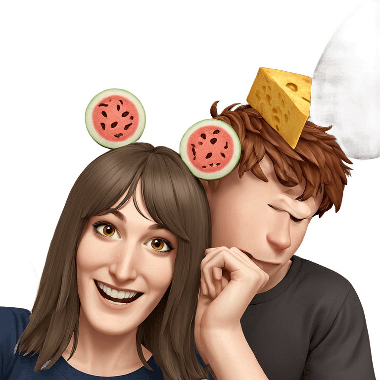 happy girl and boy with food emoji