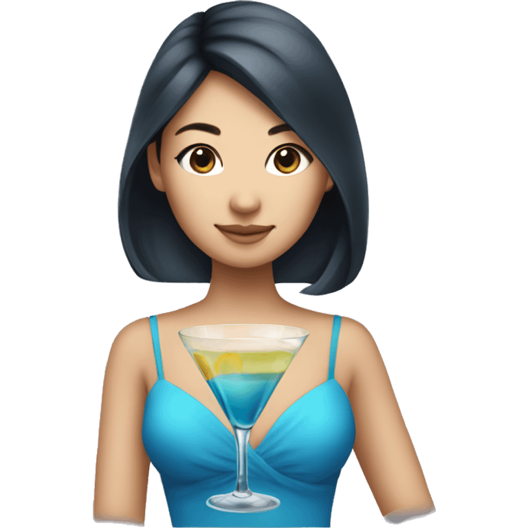 Pretty Asian girl wearing blue dress drinking martini emoji