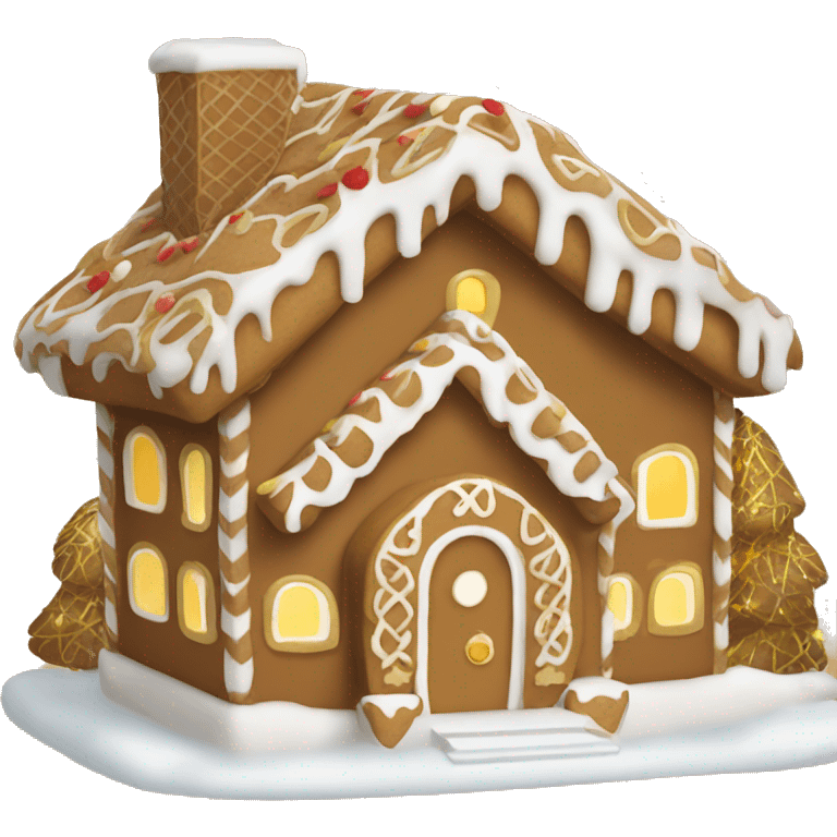 light brown and gold and white gingerbread house emoji