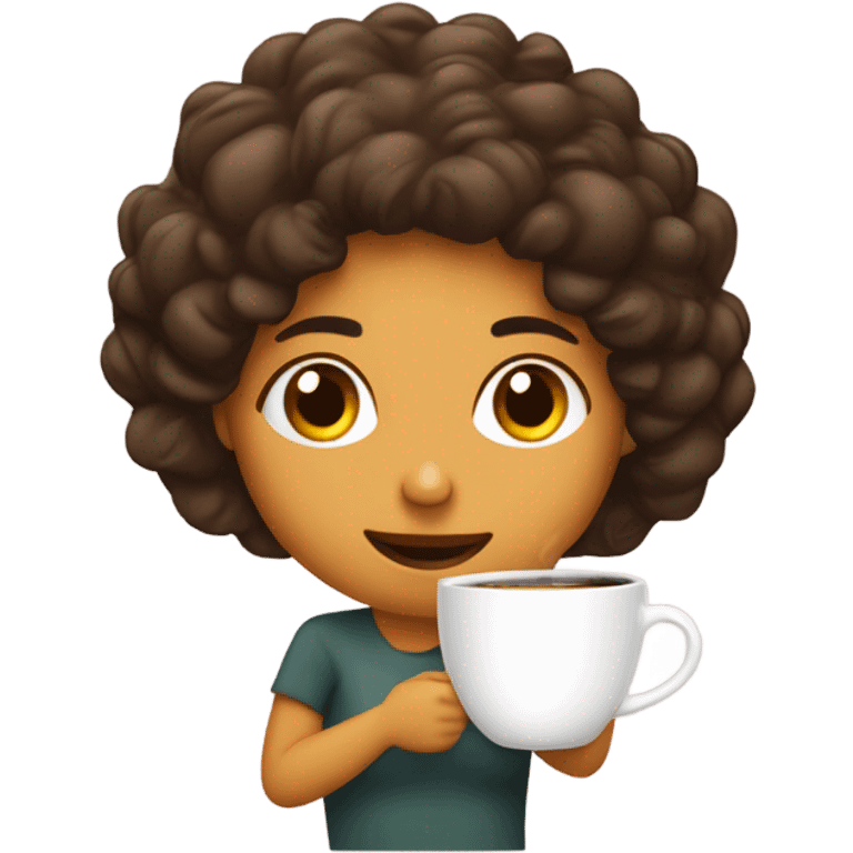 Chica de pelo rizo morena con café en la mano emoji