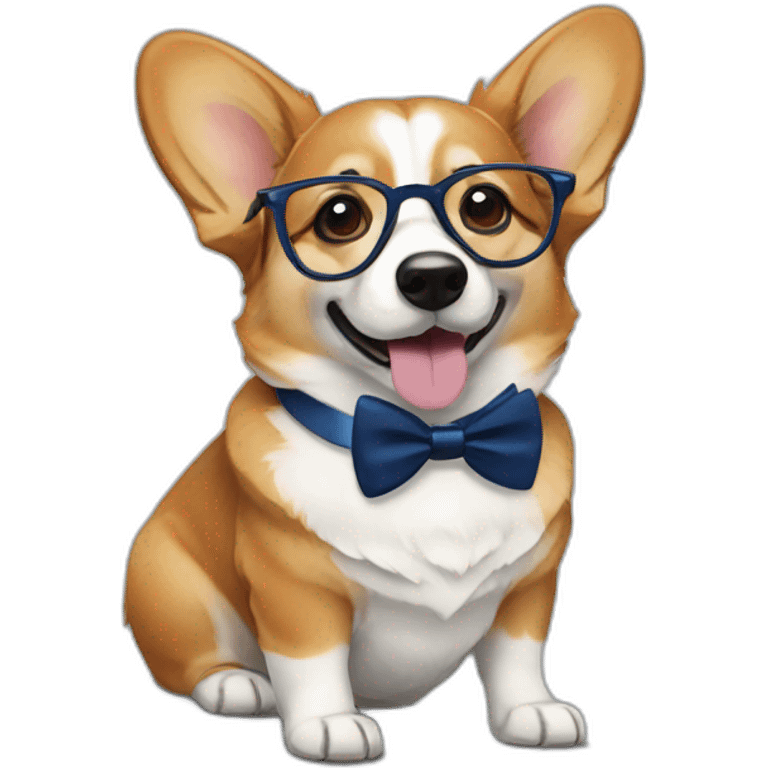 corgi with dark blue bow tie and glasses emoji