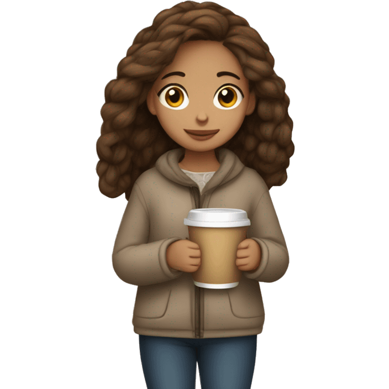 A light skinned brown hair and brown eyes girl holding a cup of coffee with a cozy blanket on  emoji