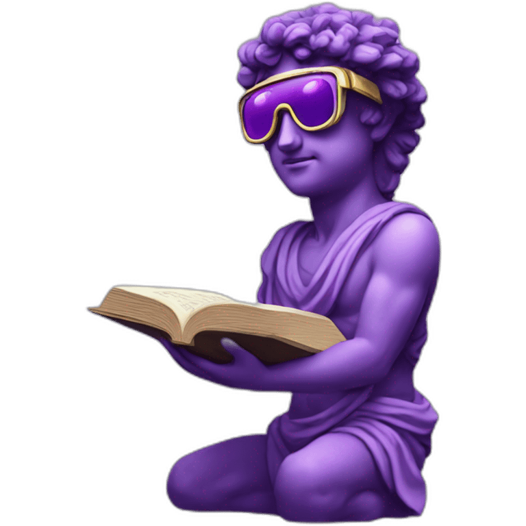 an EMOJI OF A ancient young greek statue reading a book, wearing VR glasses, purple colors, DIGITAL UNIVERSE emoji