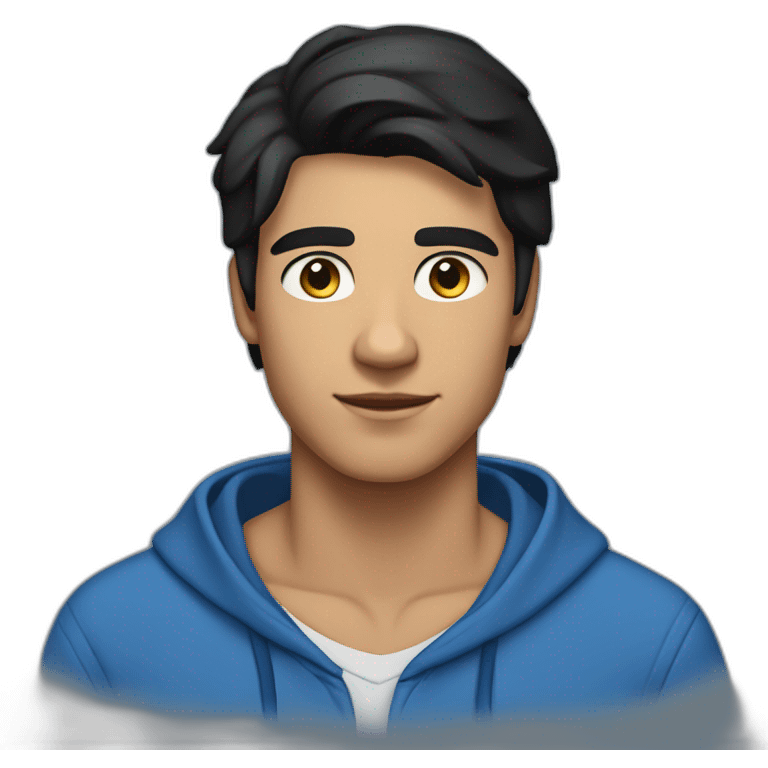 Tan skin with straight black hair and thick eyebrows young handsome adult male wearing a blue hoodie emoji