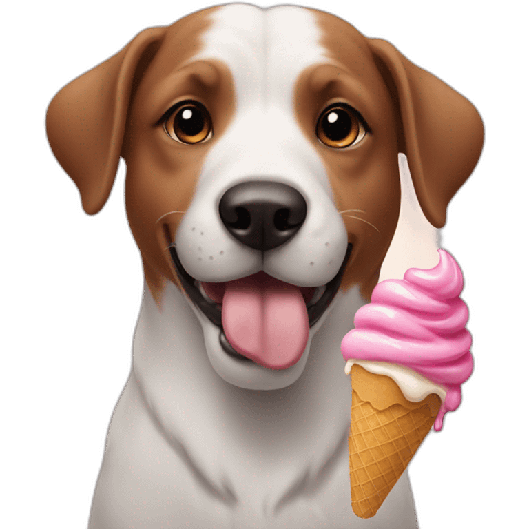 A dog eating an ice cream emoji