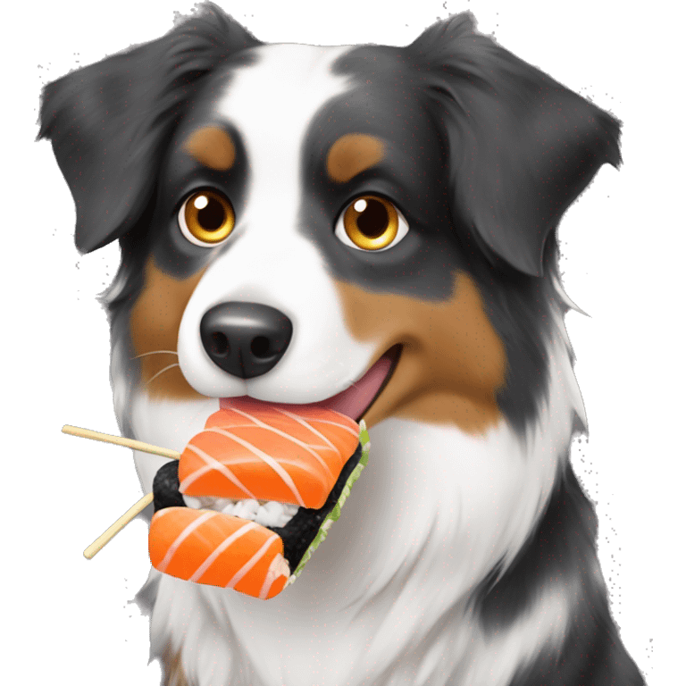 Australian shepherd eating sushi emoji