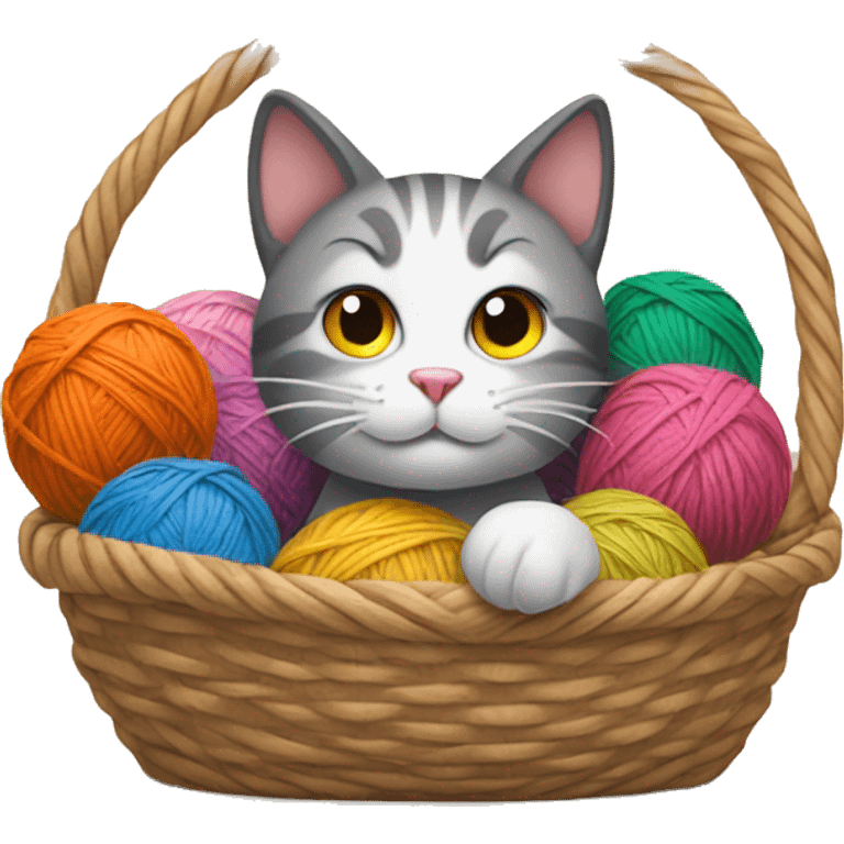 Cat inside Basket full of yarn balls emoji