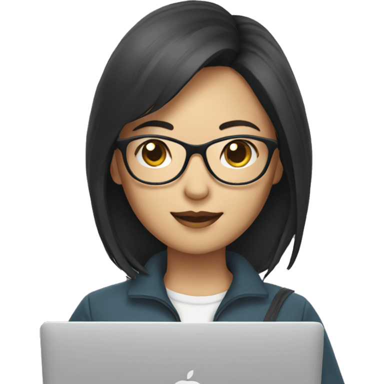 asian woman with glasses holding macbook emoji