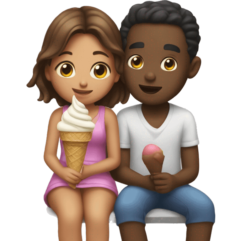 Girl sitting on guys lap eating ice cream together  emoji