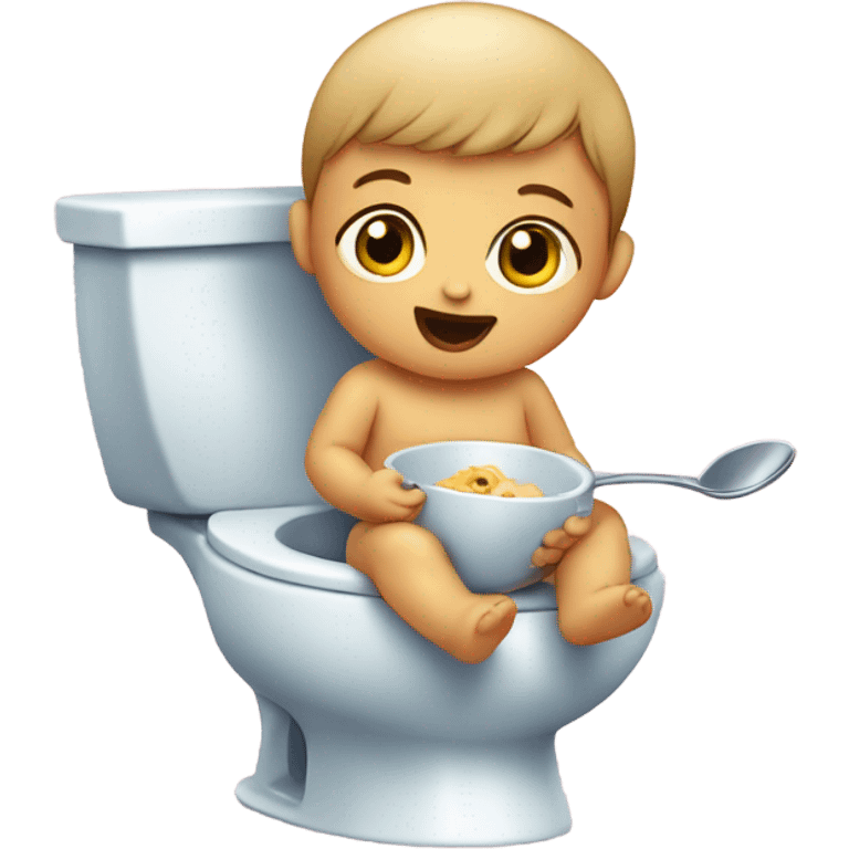 Baby on the toilet eating a spoon emoji