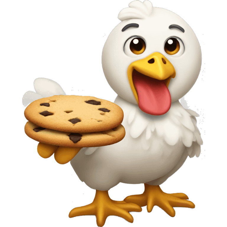 Chicken eating cookie emoji