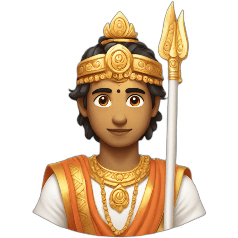 Hindu young lad god with spear and good physic wearing white ash on forehead emoji