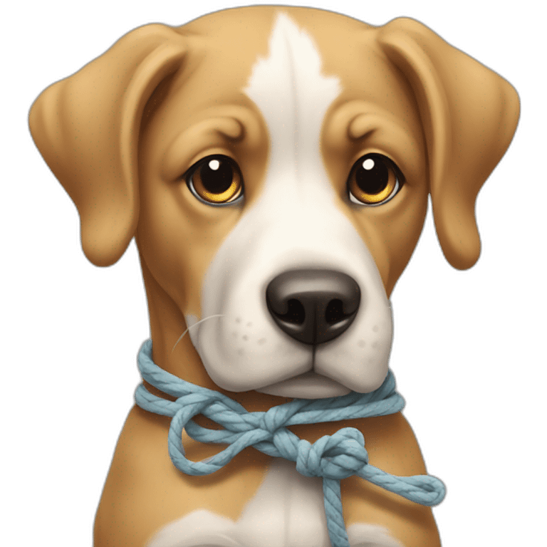 dog tied up by rop emoji