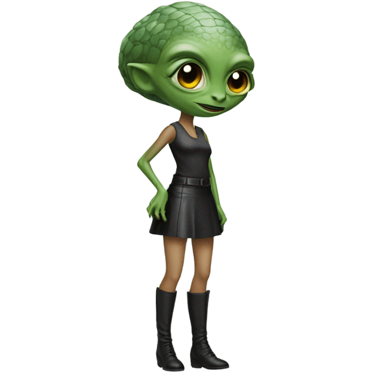 reptilian alien woman in Black leather mini skirt emoji