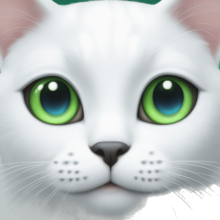 White cat with green and blue eye  emoji