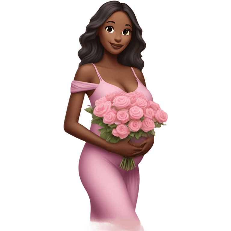 Photo of a Victoria secret model pregnant posing with flowers on a pregnancy shoot emoji