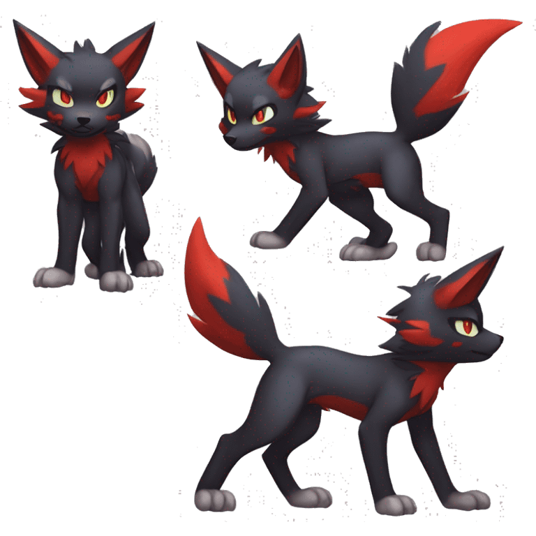 Black Cool Edgy Anthro Quilava Litten Zoroark Zorua Fakémon  with White and Red Edgy markings emoji