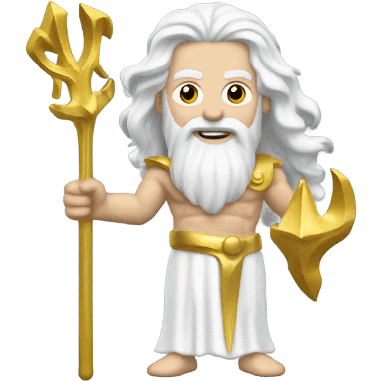 white man Poseidon with gold trident. long white hair white dress. wrench in hand emoji