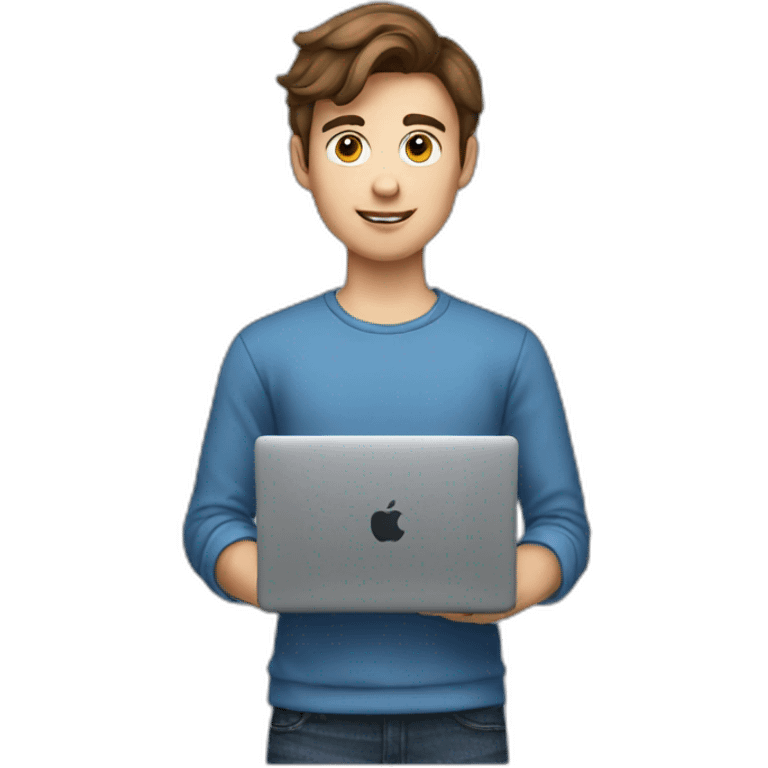 A 19 years Old guy with brown hair using a macbook  emoji