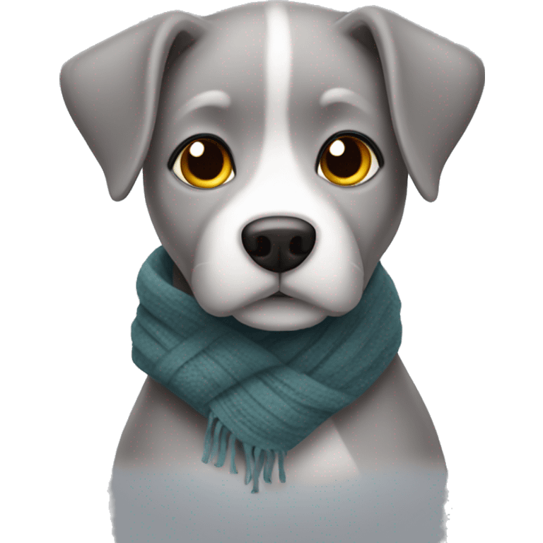 Gray dog wearing scarf looking at viewer emoji