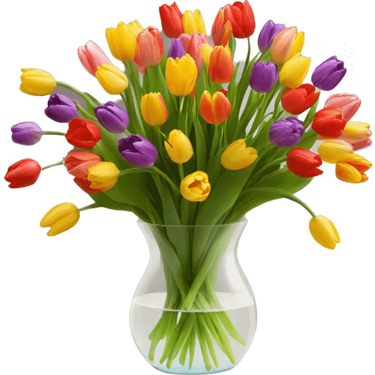 100 colorful tulips in a clear vase emoji