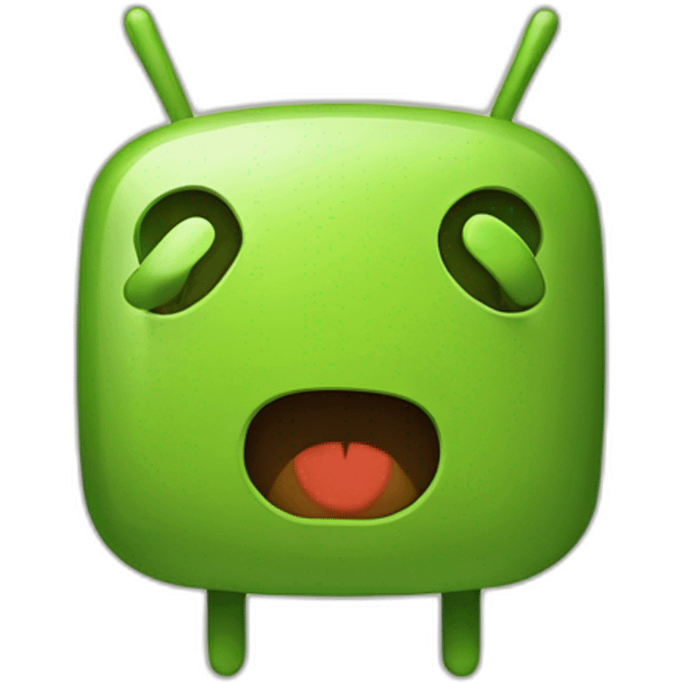 Android's bugdroid logo with a shocked face emoji