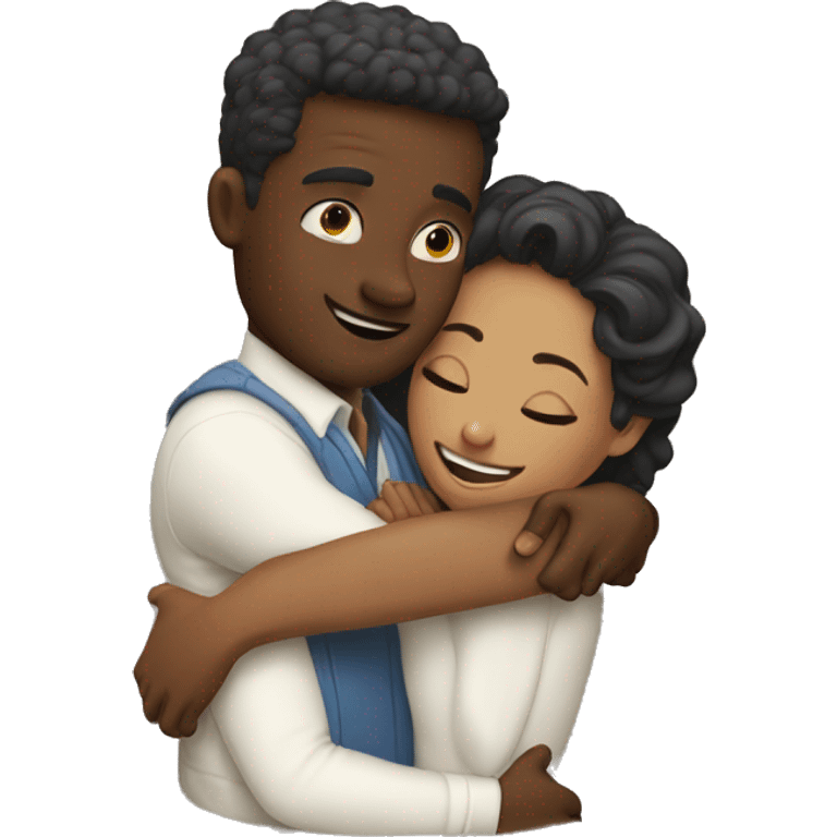 Cute hug between a man and a woman white people emoji