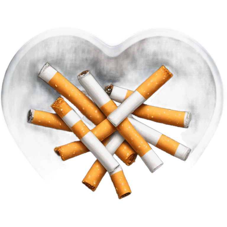 Heart shaped ash tray with cigarettes emoji