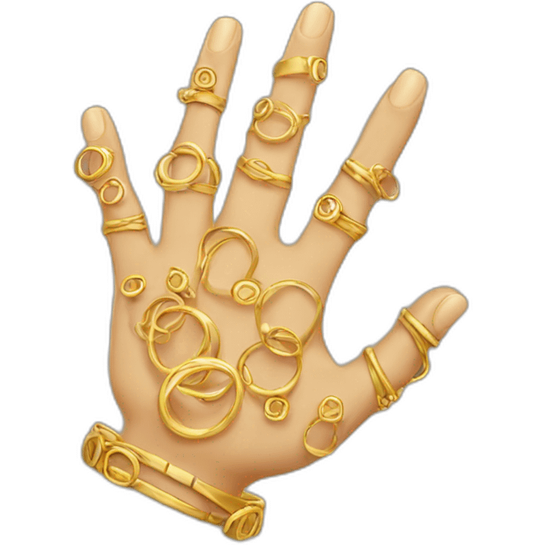 hand with many gold rings emoji