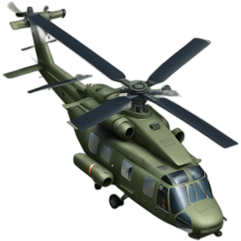 militar helicopter, view from above, realistic emoji