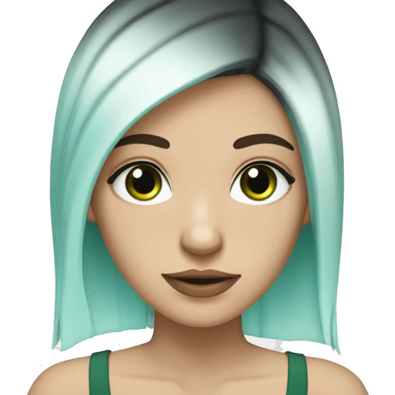 white girl with eyes blue, black hair and green roots emoji