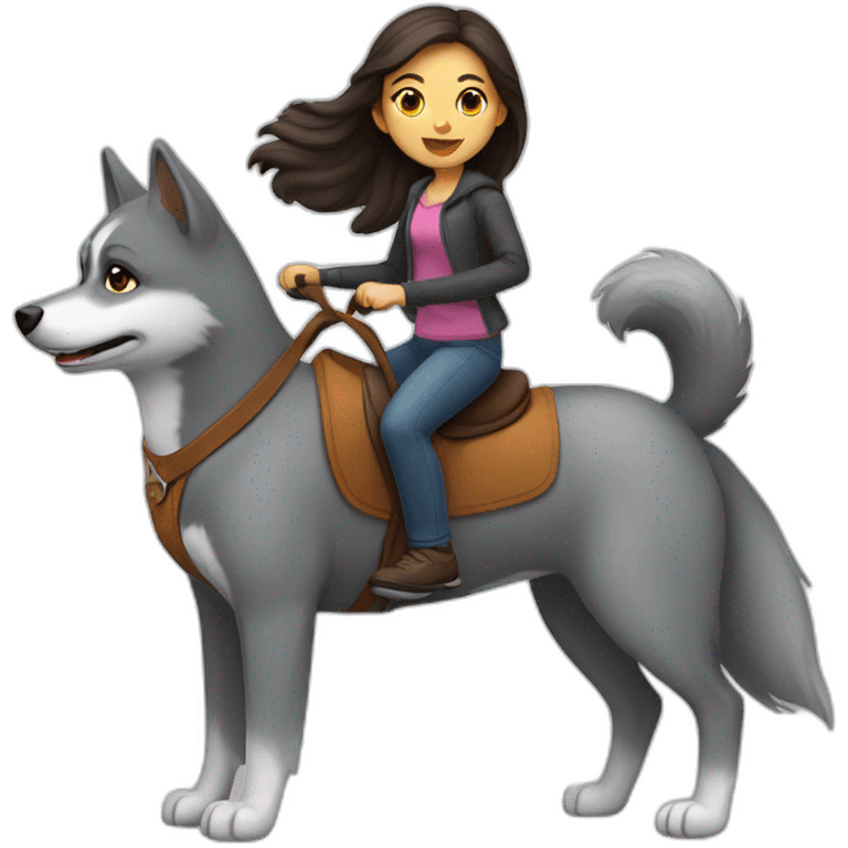 girl riding grey pomsky emoji