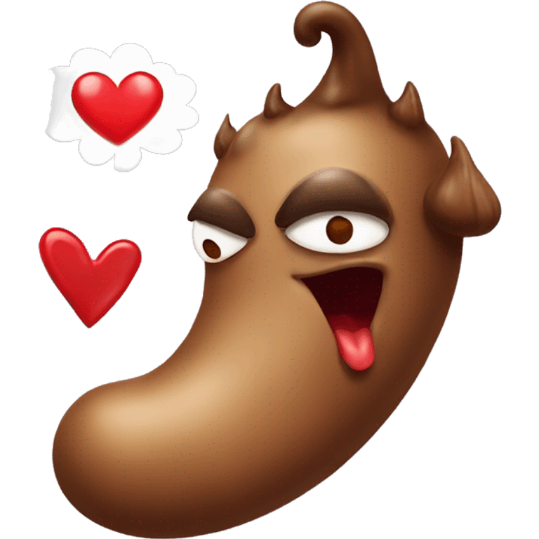 Poop that makes a kiss with a heart and with devil horns emoji