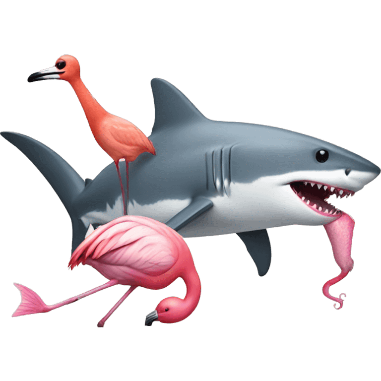 Shark eating a flamingo emoji