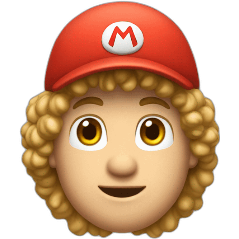 white skinned person with curly hair and Super Mario's cap emoji