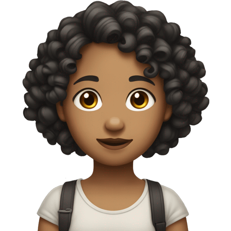 Blasian girl with black gig curly ringlets down to her shoulders emoji