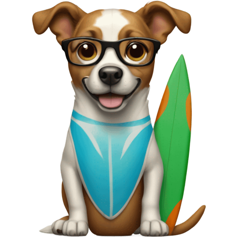 Dog with glasses and surfboard emoji